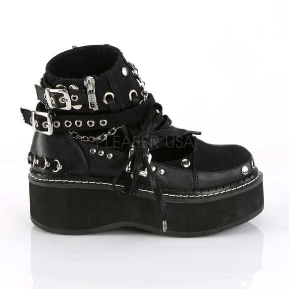 Gothic Platform Studded Buckle Lace Up Ankle Boots - Picture 1 of 5